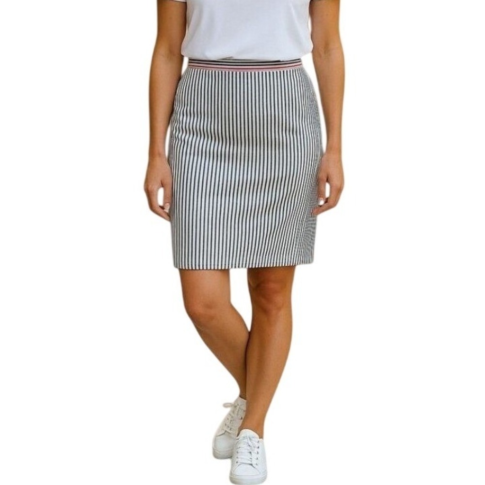 J. Crew No 2 Pencil Skirt Size 00 Black White Striped Career Casual 100% Cotton